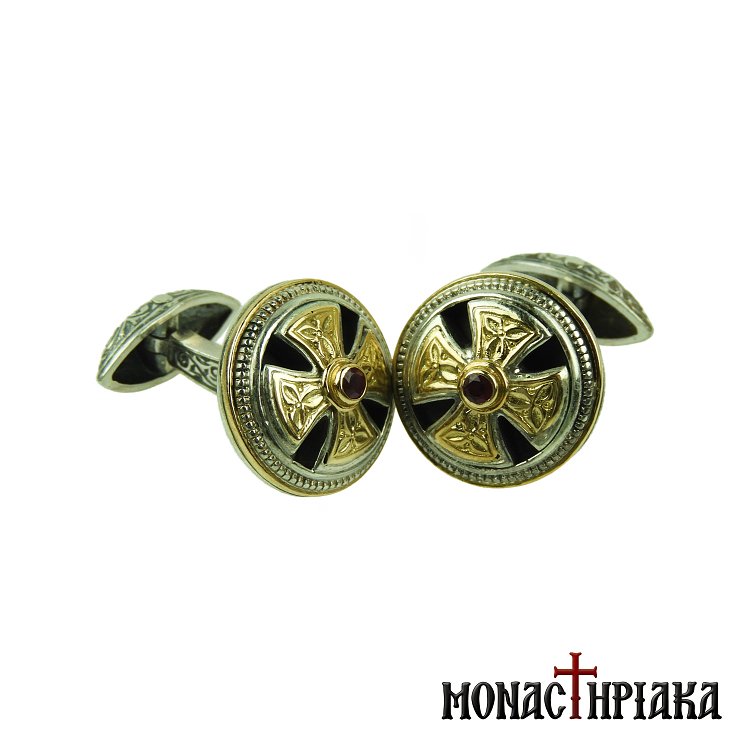 Ασημένια Μανικετόκουμπα με Γρανίτη