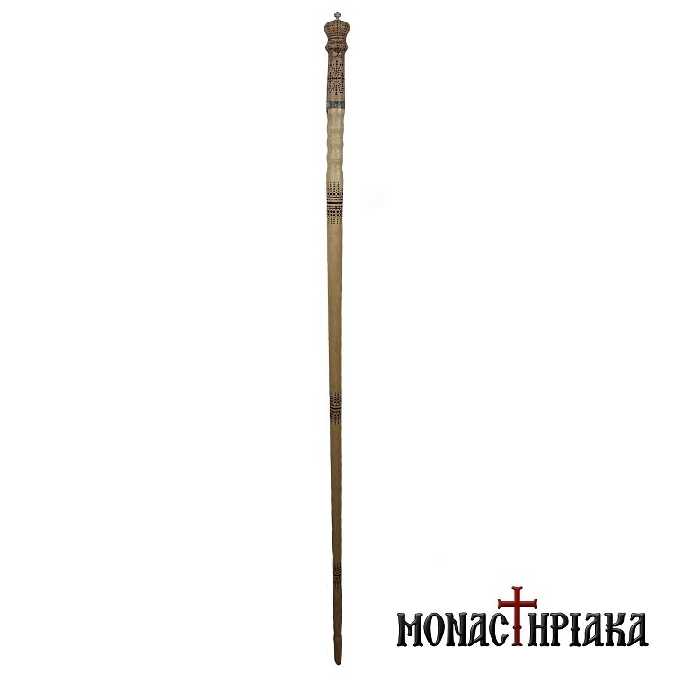 Walking Stick with Carved Decoration and Cross