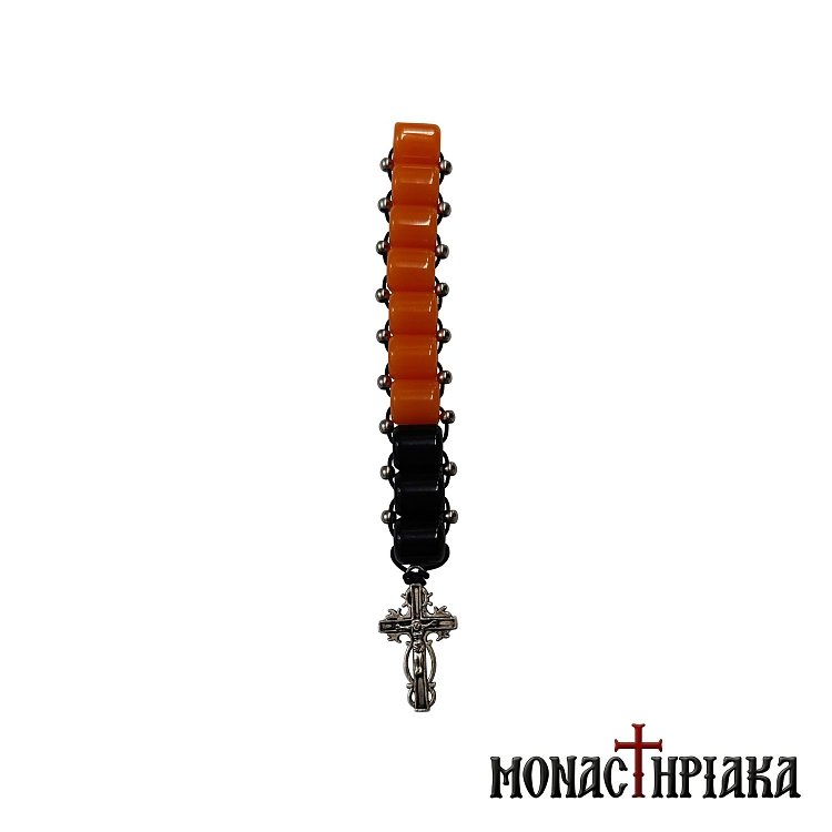 Small Prayer Rope with Black & Orange Beads