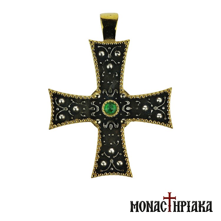 Silver Cross with Green Stone