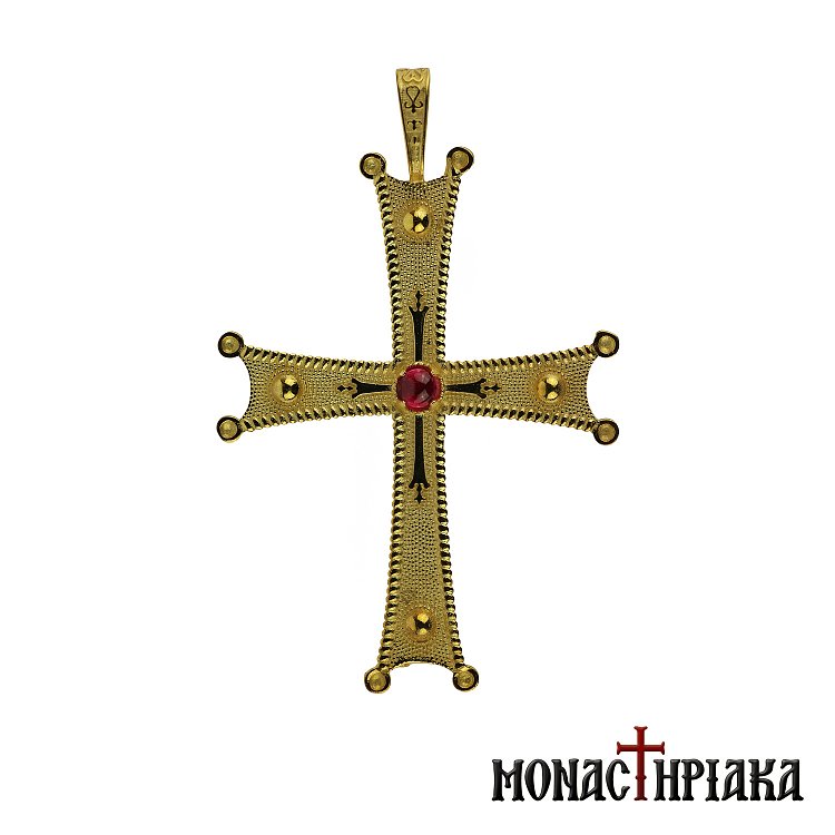 Silver Cross with Red Stone