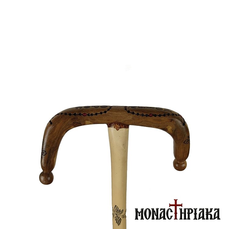 Walking Stick with Bending Grip Carved Decoration