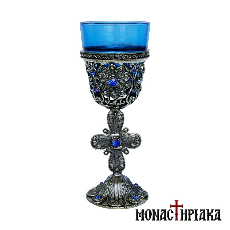 Metal Vigil Lamp with Blue Cup