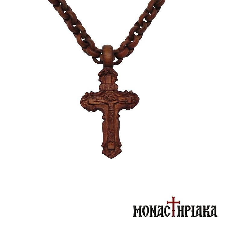 Wooden Byzantine Cross with Wooden Chain