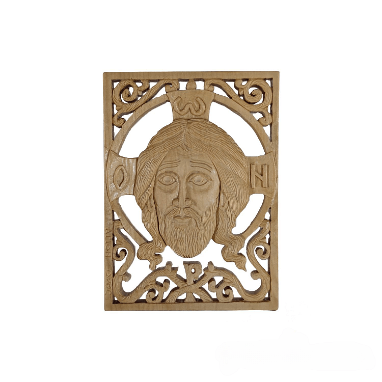 Hand Carved Wooden Icon with Jesus Christ