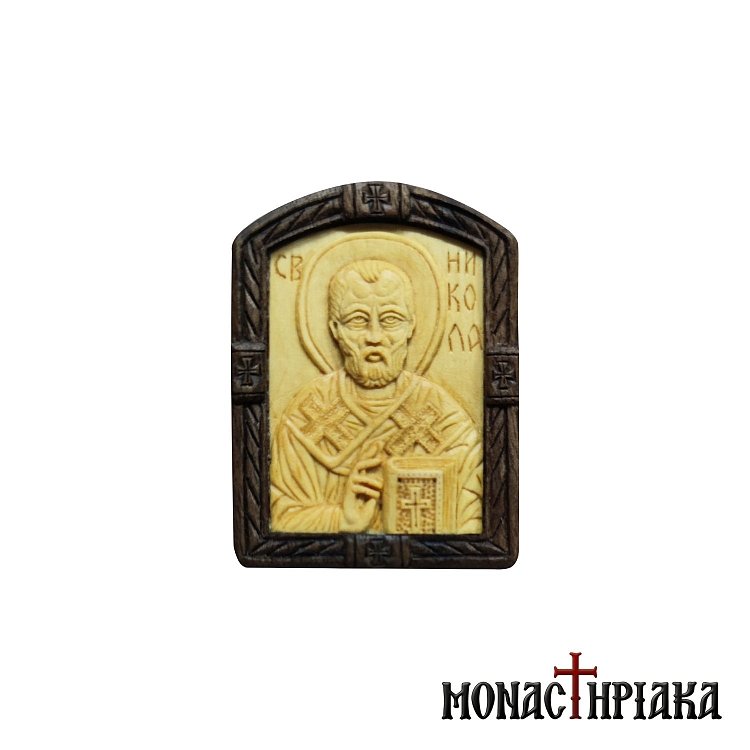 Ξυλόγλυπτο Εγκόλπιο με τον Άγιο Νικόλαο