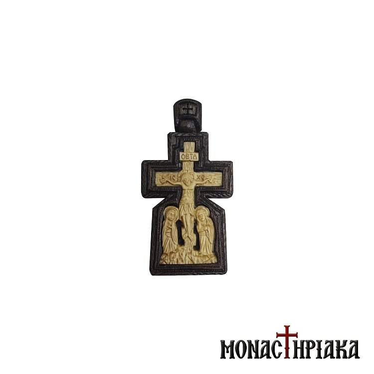 Ξυλόγλυπτος Βυζαντινός Σταυρός Από Πυξάρι και Καρυδιά - Σταύρωση