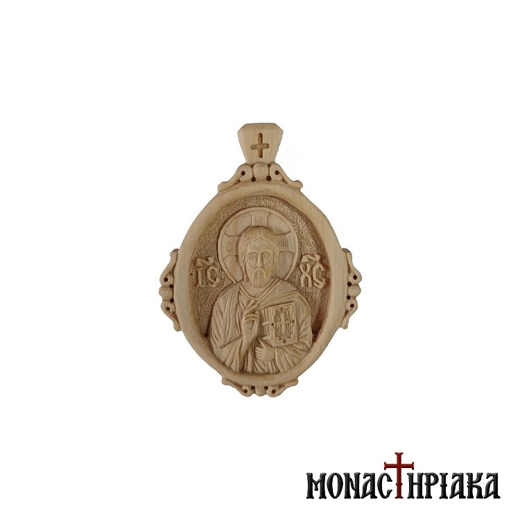 Wood-Carved Engolpion with Jesus Christ