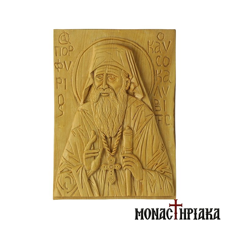 Wood Carved Icon of Saint Porphyrios from Kavsokalyvia