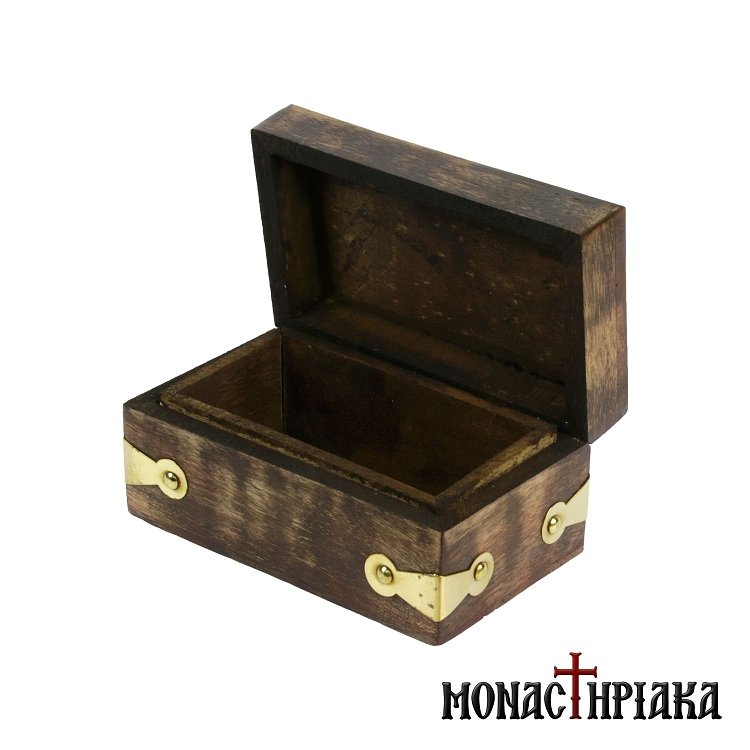 Wooden Box with Cross and Brass Decorating Elements