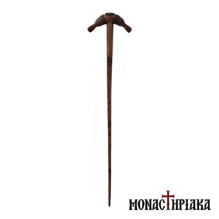 Walking Stick with Bending Grip Carved Decoration