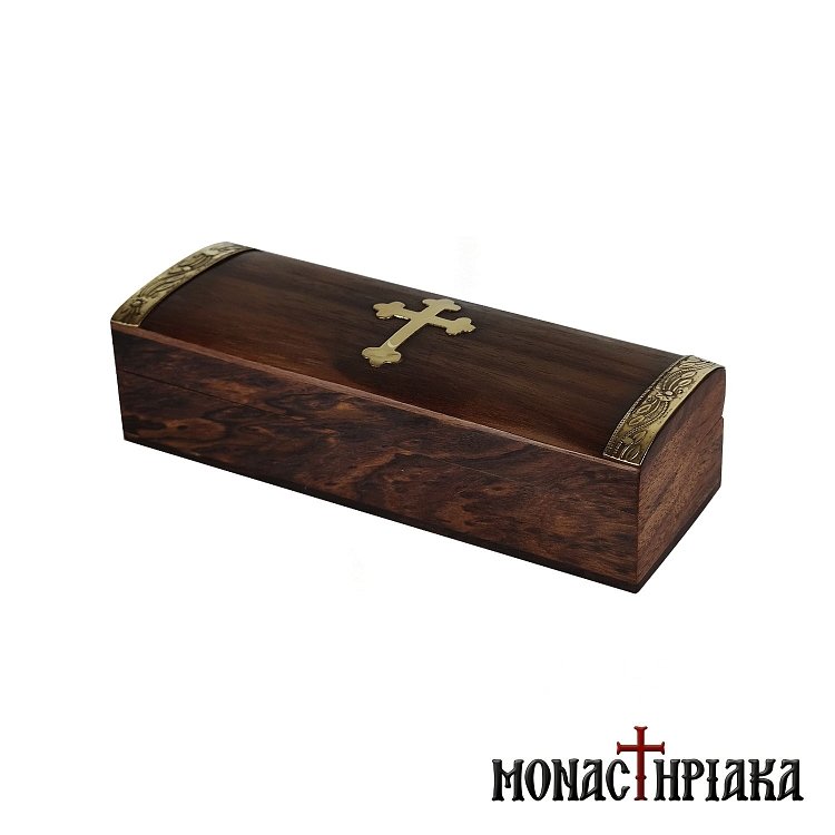Oblong Wooden Box with Brass Cross