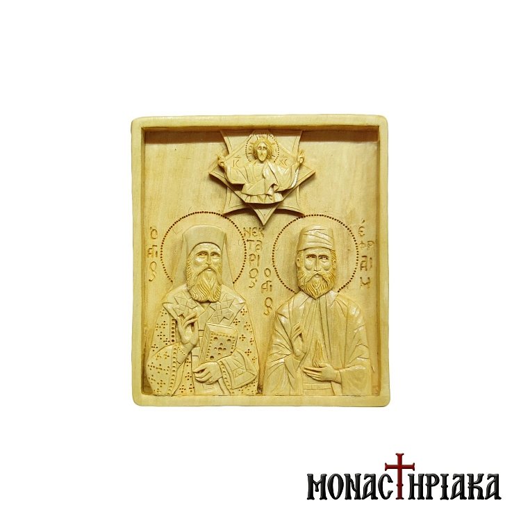 Ξυλόγλυπτη Εικόνα των Αγίων Νεκταρίου και Εφραίμ