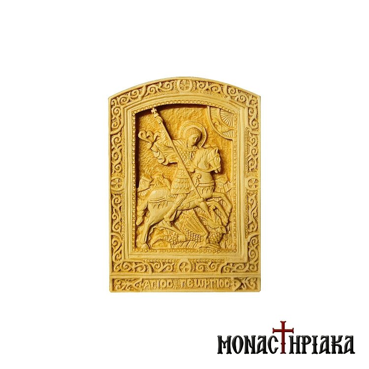 Wood Carved Icon of Saint George on Horseback