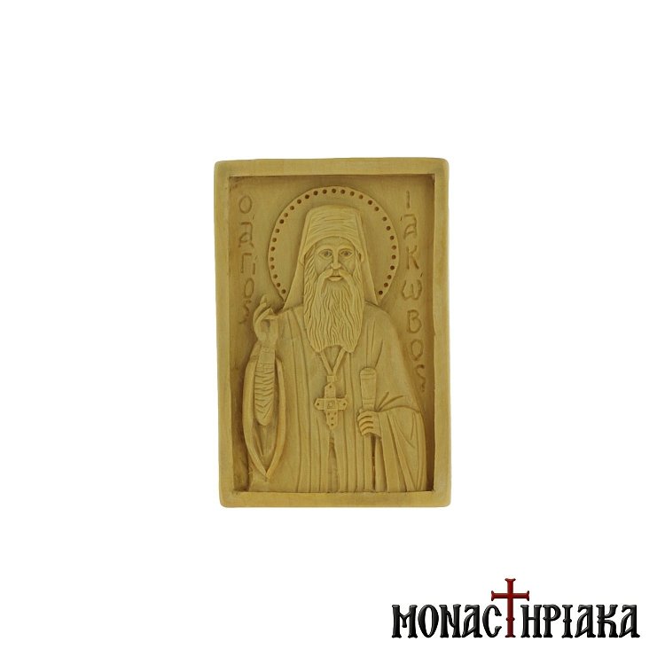 Wood Carved Icon with Saint Saint Jacob Tsalikis