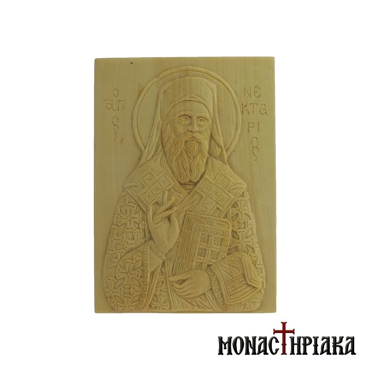 Wood Carved Icon of Saint Nektarios