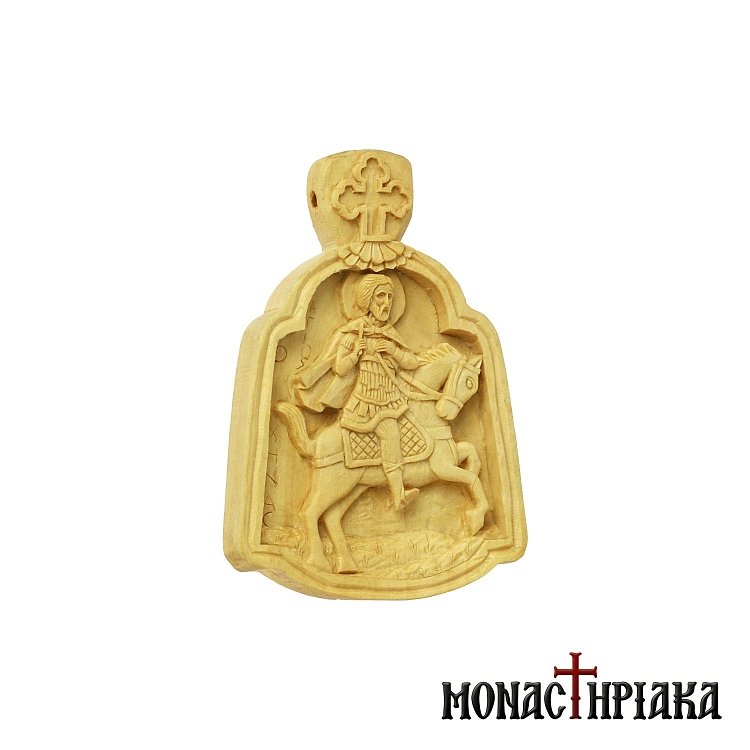 Μικρό Ξυλόγλυπτο Εγκόλπιο με τον Άγιο Μηνά
