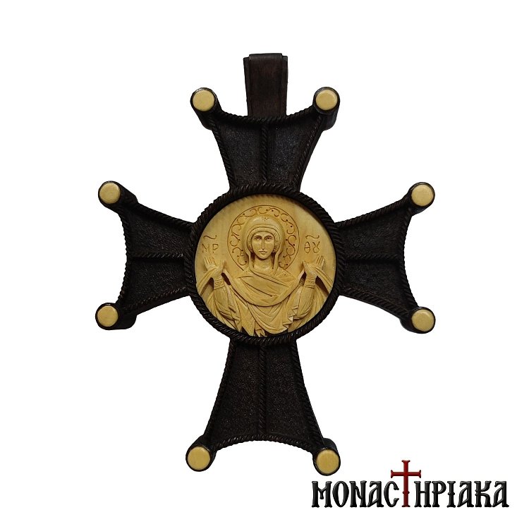 Wood Carved Cross with Virgin Mary Holy Belt