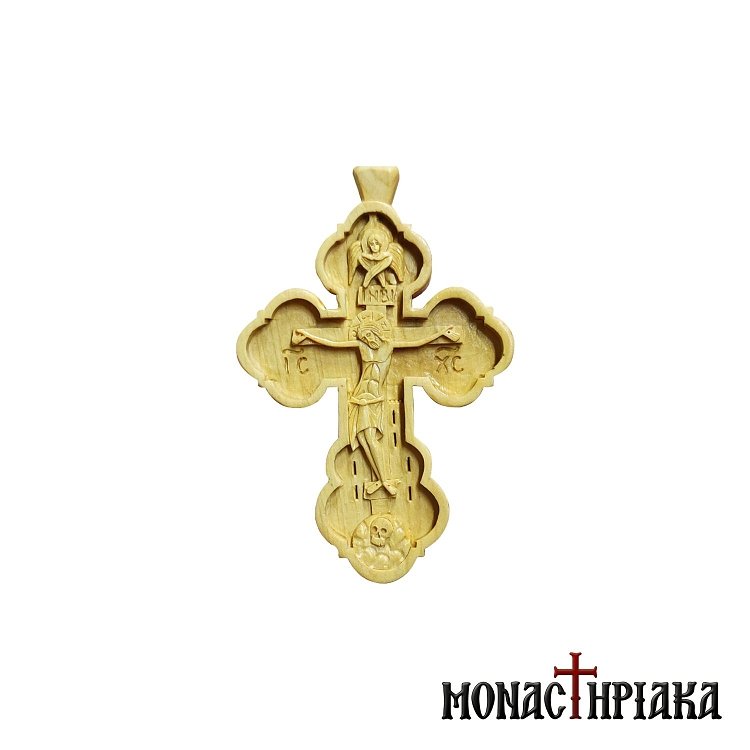 Wood Carved Cross Virgin Mary - Holy Infant - Saint Ephraim - Saint Nektarios & The Crucified