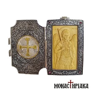 Wood-carved Icon of Archangel Michael in Silver Case