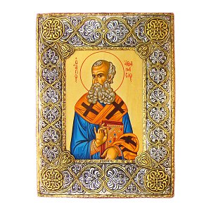 Handmade Silver Icon with Saint Athanasius the Great