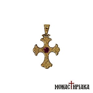 Silver Cross Gold-plated with Red Stone