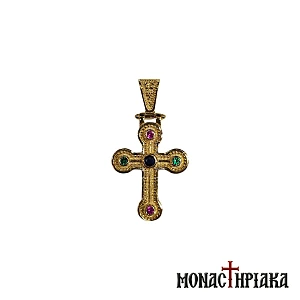 Silver Cross Gold-plated with Emerald Stones