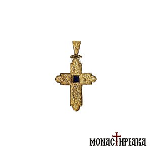 Silver Cross Gold-plated with Dark Blue Stone