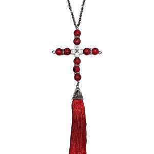 Christian Cross for the Car with Red Beads