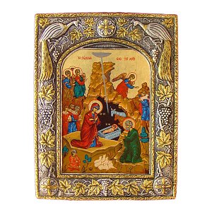 Silver Icon with The Birth of Jesus Christ