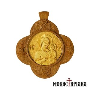Wood Carved Pendant with Virgin Mary Gorgoepikoos