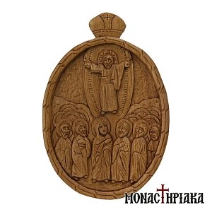 Wood Carved Encolpion Depicting the Ascension of our Lord Jesus Christ