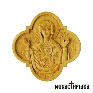 Wood Carved Encolpion with Vlachernon Virgin Mary