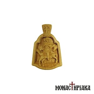 Wood Carved Engolpion with Saint Minas