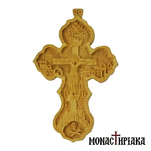 Wood Carved Cross in Heart-shaped Endings