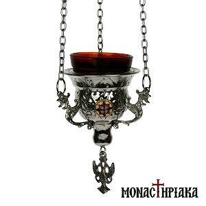 Hanging Vigil Lamp Silver with Smalt