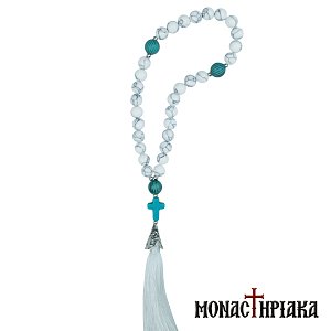 Prayer Rope with White Marble Beads and Cross