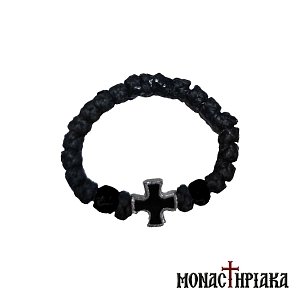 Black Waxy Prayer Rope with Cross for the Finger