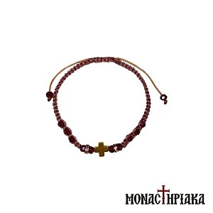 Knitted Bracelet with Bordeaux Beads and Cross