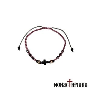 Knitted Bracelet with Hematite Cross