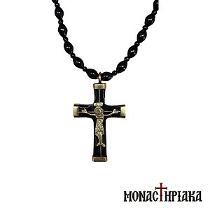 Neck Cross with Black Stone and the Crucified
