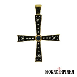 Silver Cross with Blue Stone