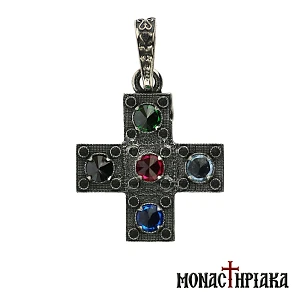 Silver Cross with 5 Colorful Stones