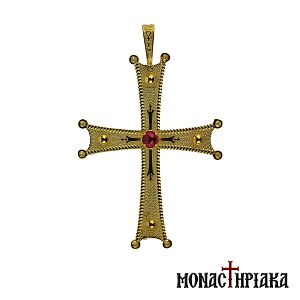 Silver Cross with Red Stone