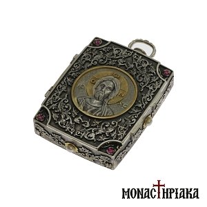 Silver Icon with Jesus Christ and Saint Nektarios Wood-carved