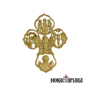 Wood Carved Multi-personal Cross with Various Representations with Virgin Mary & Jesus Christ
