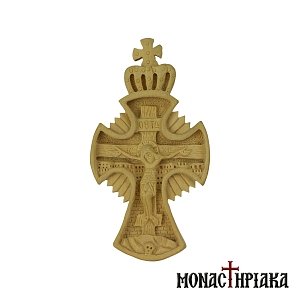 Wood Carved Cross with a Crown