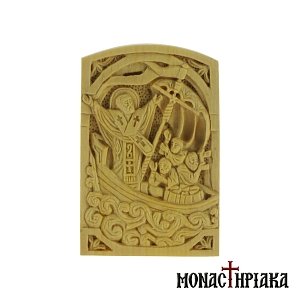 Wood Carved Icon with Saint Nicholas and the Miracle