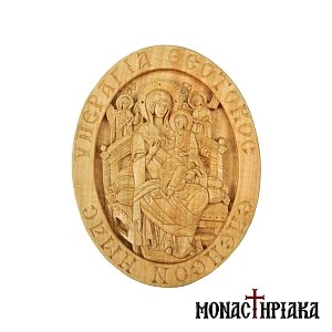 Wood Carved Engolpion with Theotokos Pantanassa