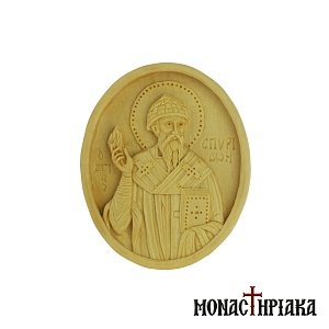 Wood Carved Engolpion with Saint Spyridon